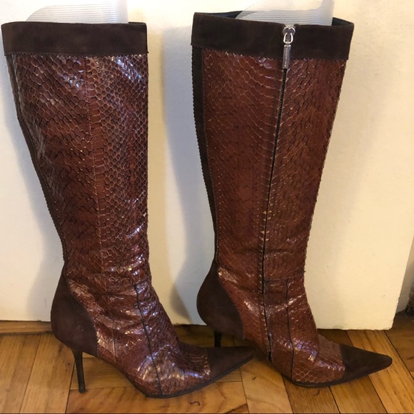 Dolce & Gabbana brown suede & snakeskin tall boots - Picture 2 of 8